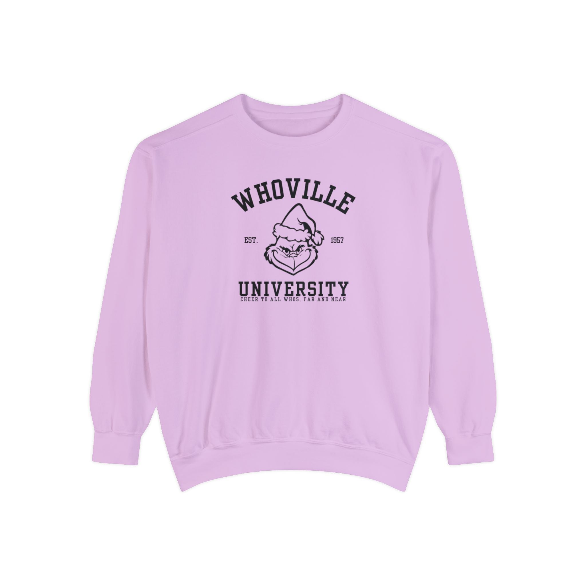 Whoville University Crewneck | Grinch Crewneck | Christmas Crewneck | Unisex Garment-Dyed Sweatshirt