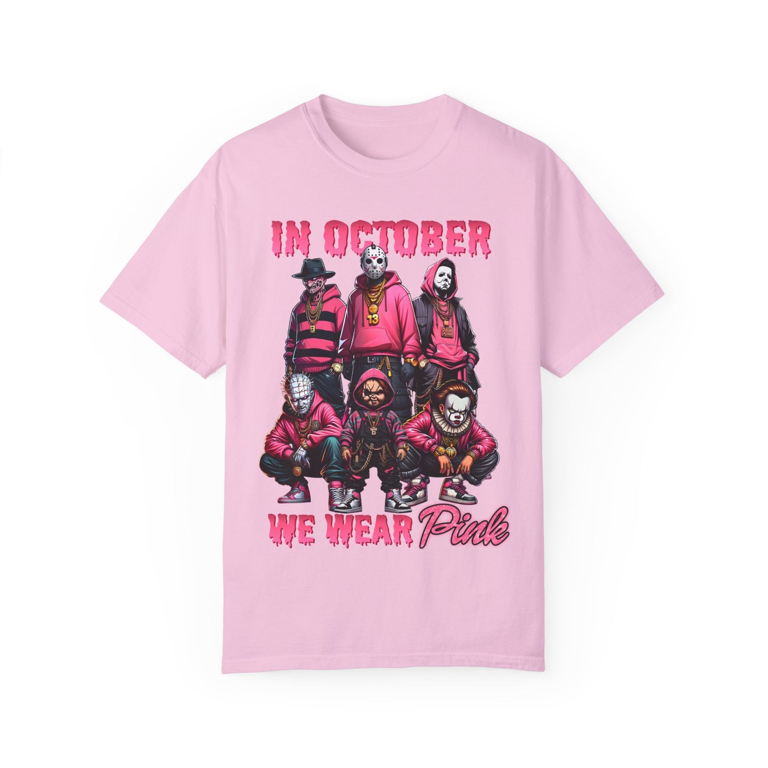 Horror Movie T-shirt | In October We Wear Pink T-shirt | Unisex Garment-Dyed T-shirt