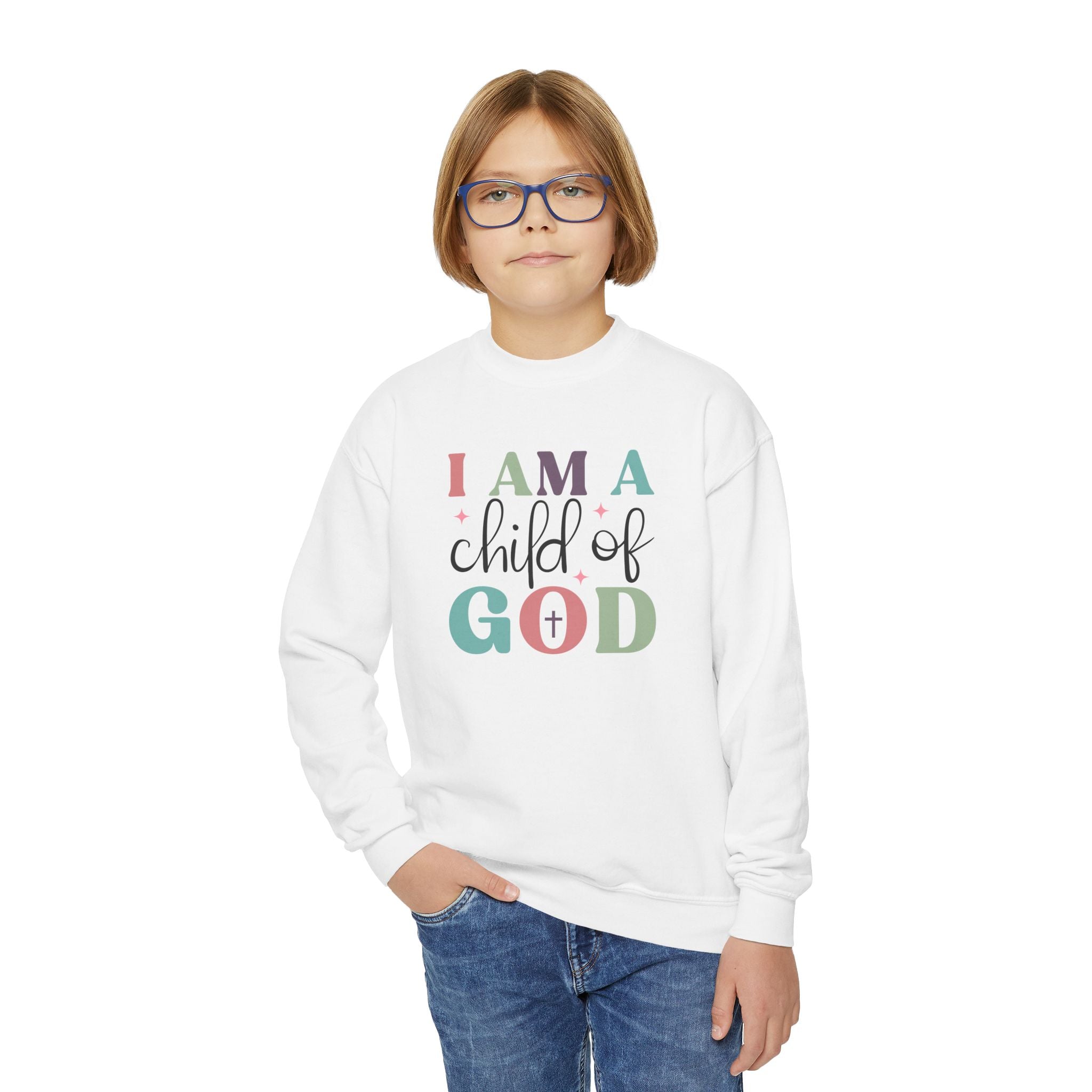 I Am A Child of God Youth Crewneck Sweatshirt - Faith-Inspired Apparel