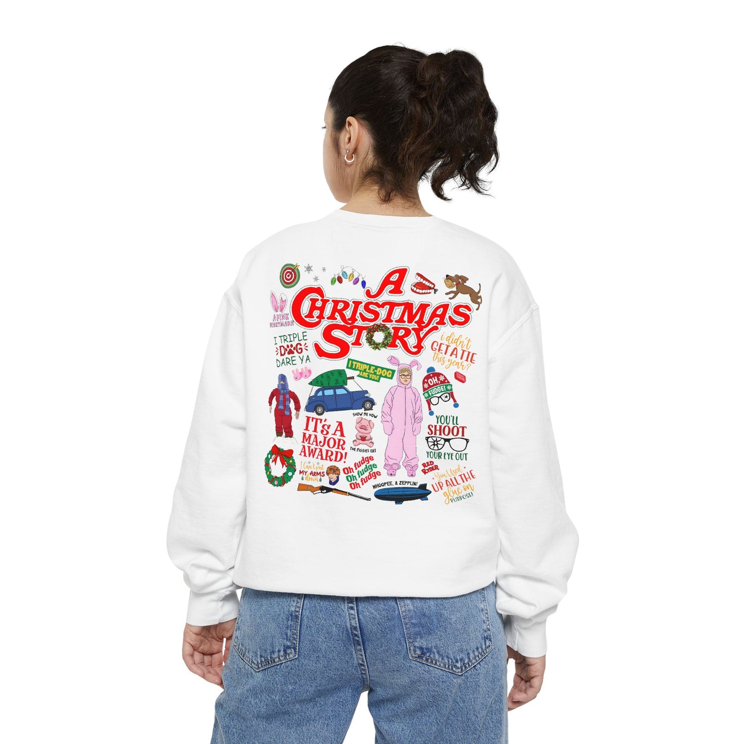 Funny Holiday Sweatshirt - &quot;OH FUDGE!&quot; &amp; A Christmas Story Design | Unisex Crewneck