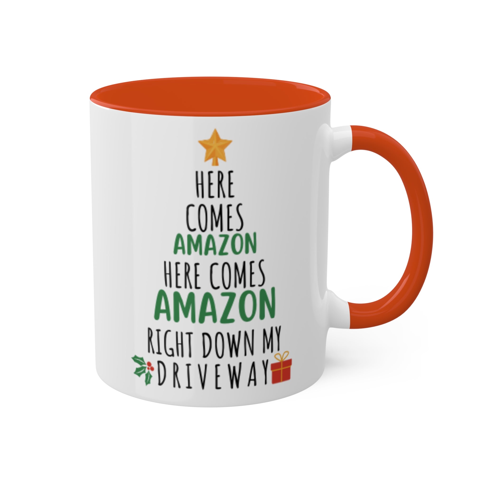 Here Comes Amazon | Funny Christmas Mug | Colorful Mugs, 11oz