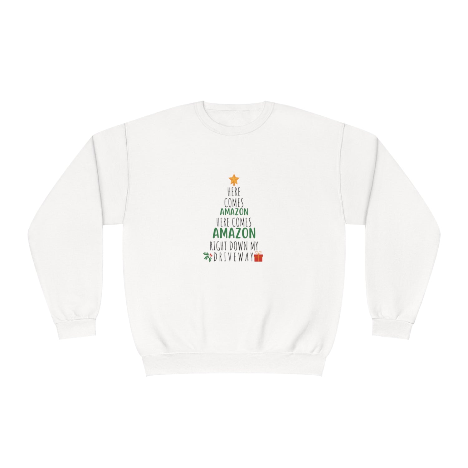 Funny Holiday Crewneck | Amazon Funny Crewneck | Christmas Crewneck | Here Comes Amazon | Unisex Crewneck Sweatshirt