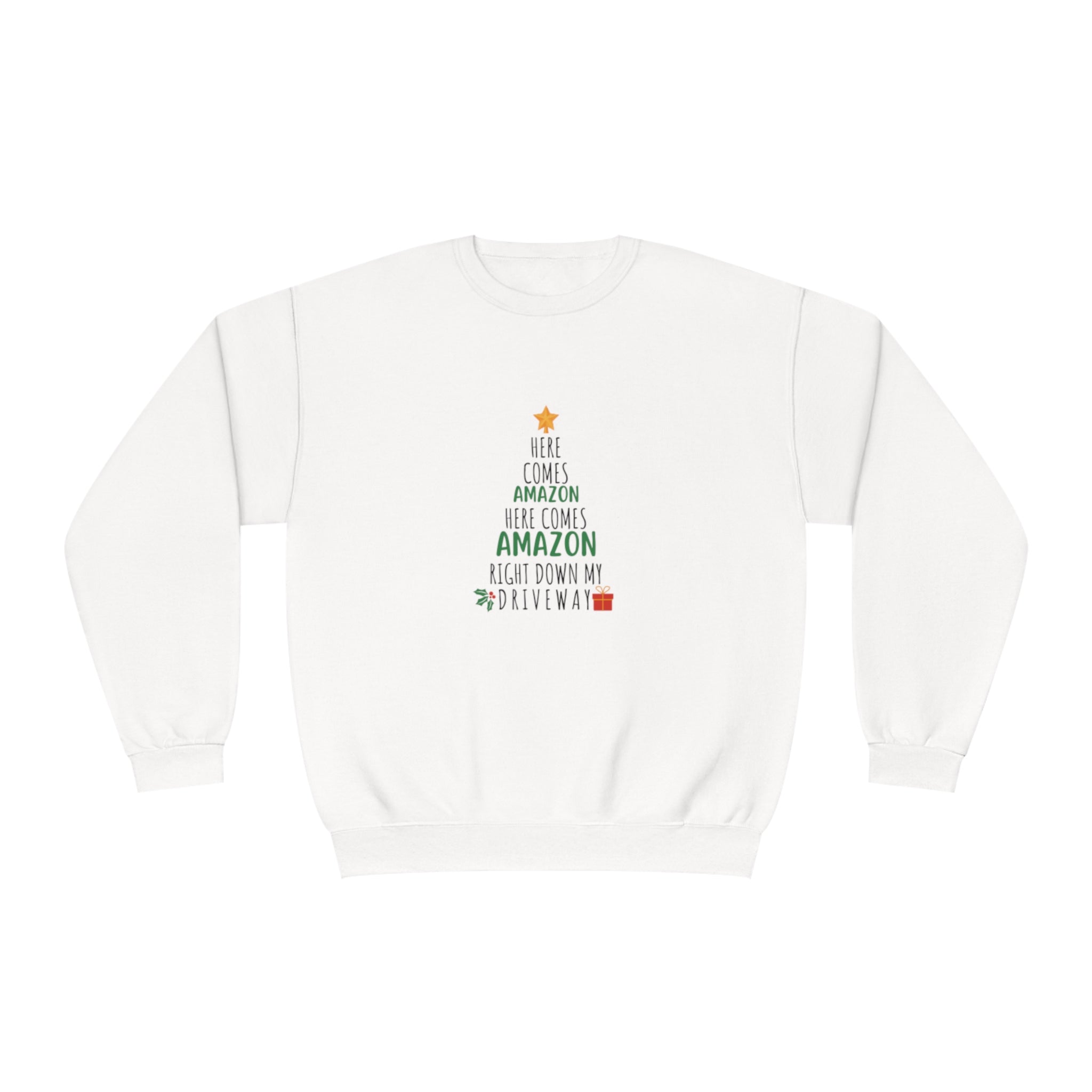 Funny Holiday Crewneck | Amazon Funny Crewneck | Christmas Crewneck | Here Comes Amazon | Unisex Crewneck Sweatshirt