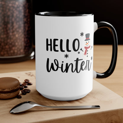 Holiday Accent Mugs | Snowman Mugs | Hello Winter Mugs 11oz 15oz