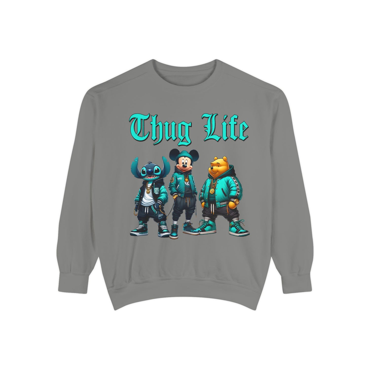 Mickey Stitch Pooh Thug Life Crewneck | Unisex Garment-Dyed Sweatshirt