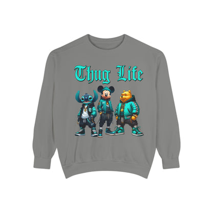 Mickey Stitch Pooh Thug Life Crewneck | Unisex Garment-Dyed Sweatshirt