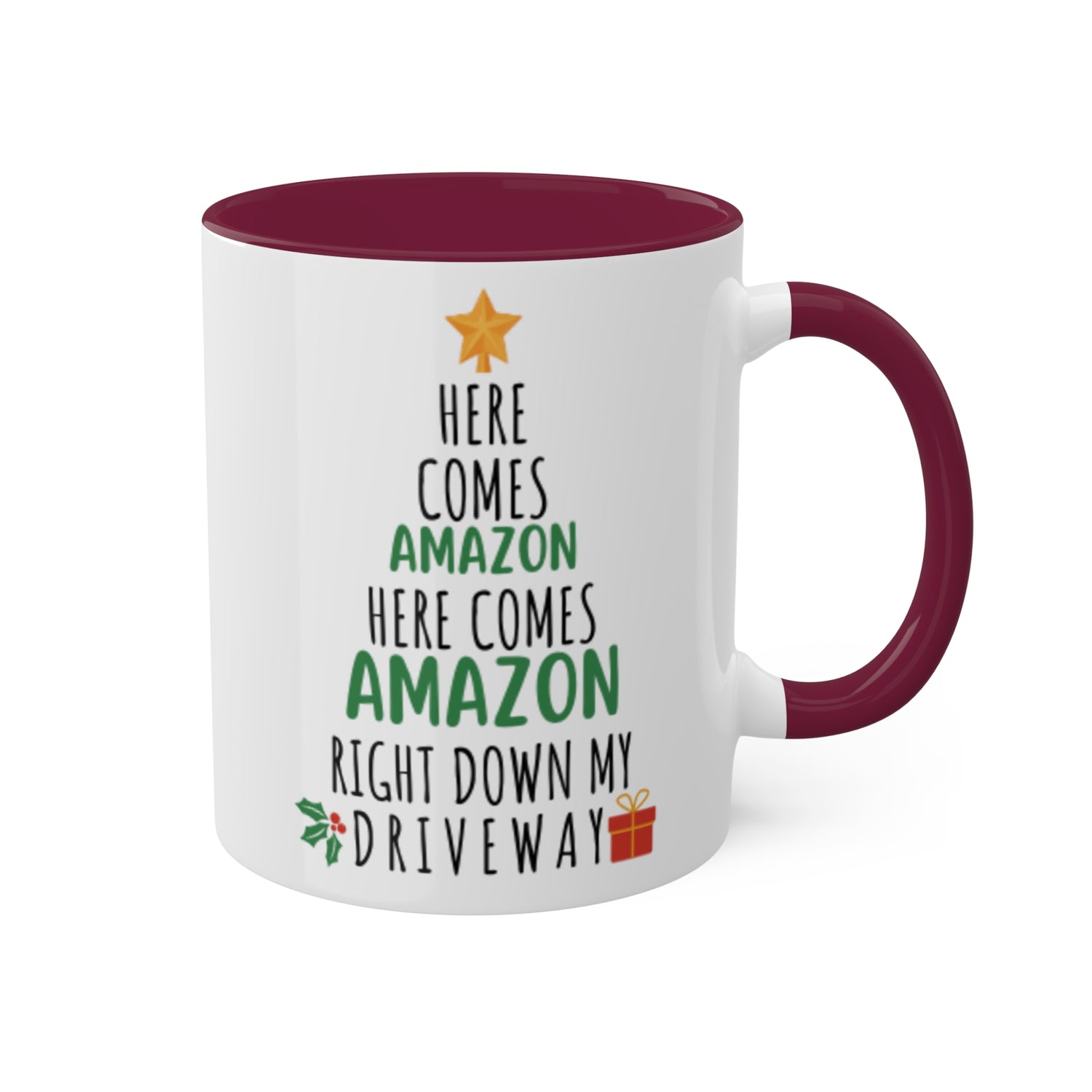 Here Comes Amazon | Funny Christmas Mug | Colorful Mugs, 11oz