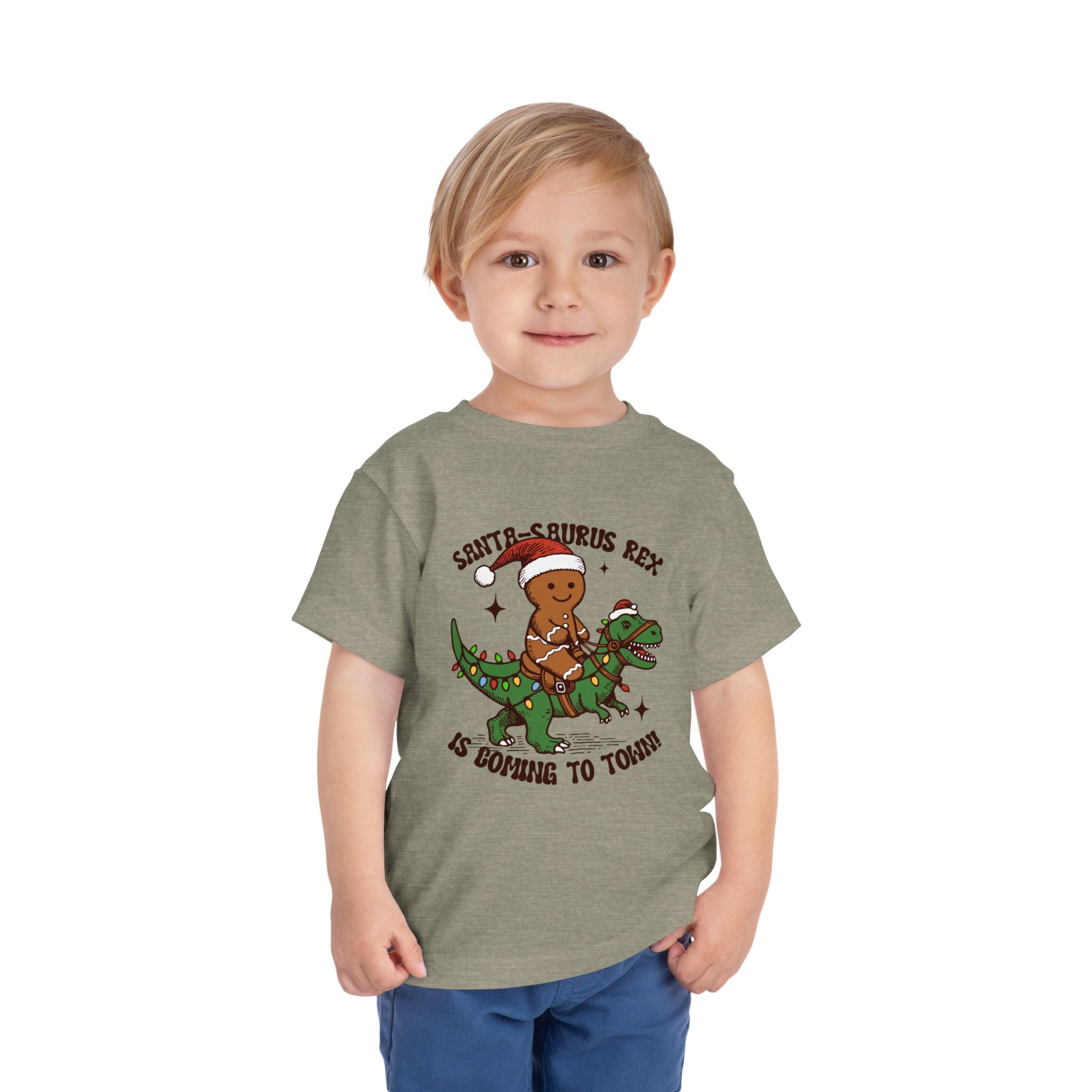 Toddler Short Sleeve Tee - Cute Santa-Saurus Rex Holiday Shirt