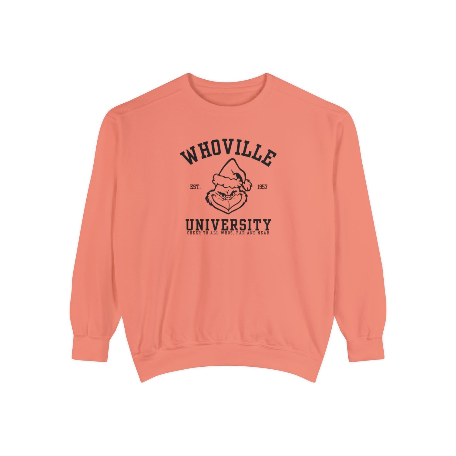 Whoville University Crewneck | Grinch Crewneck | Christmas Crewneck | Unisex Garment-Dyed Sweatshirt