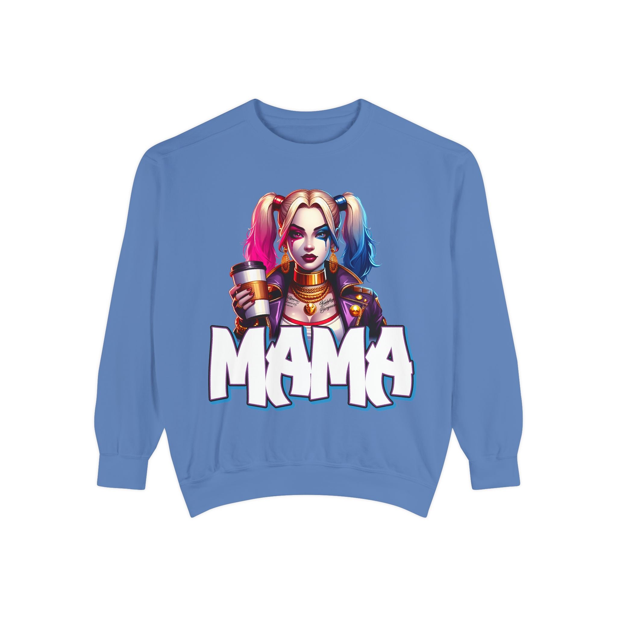 Harley Quinn Mama Crewneck | Cute Spooky Crewneck | Harley Quinn Crewneck | Unisex Garment-Dyed Sweatshirt