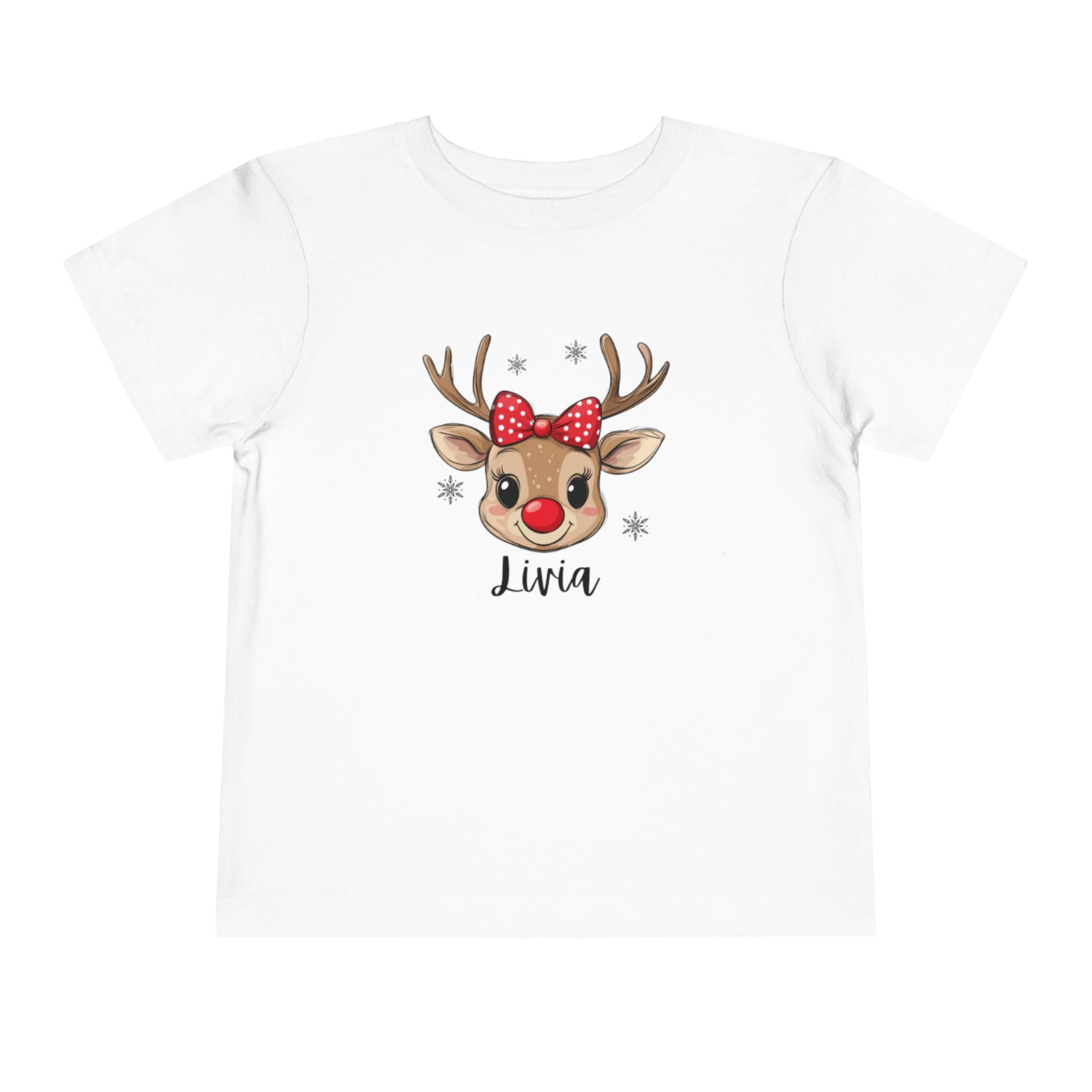 Adorable Toddler Short Sleeve Tee with Reindeer Design - Personalized Holiday T-Shirt for Kids