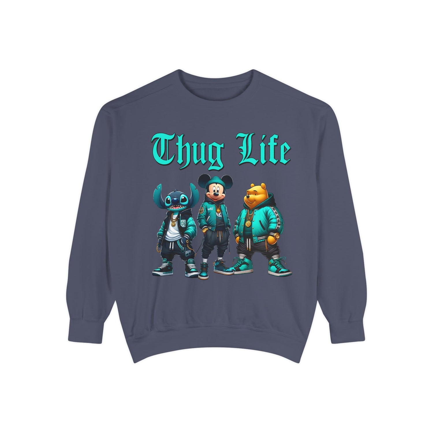 Mickey Stitch Pooh Thug Life Crewneck | Unisex Garment-Dyed Sweatshirt