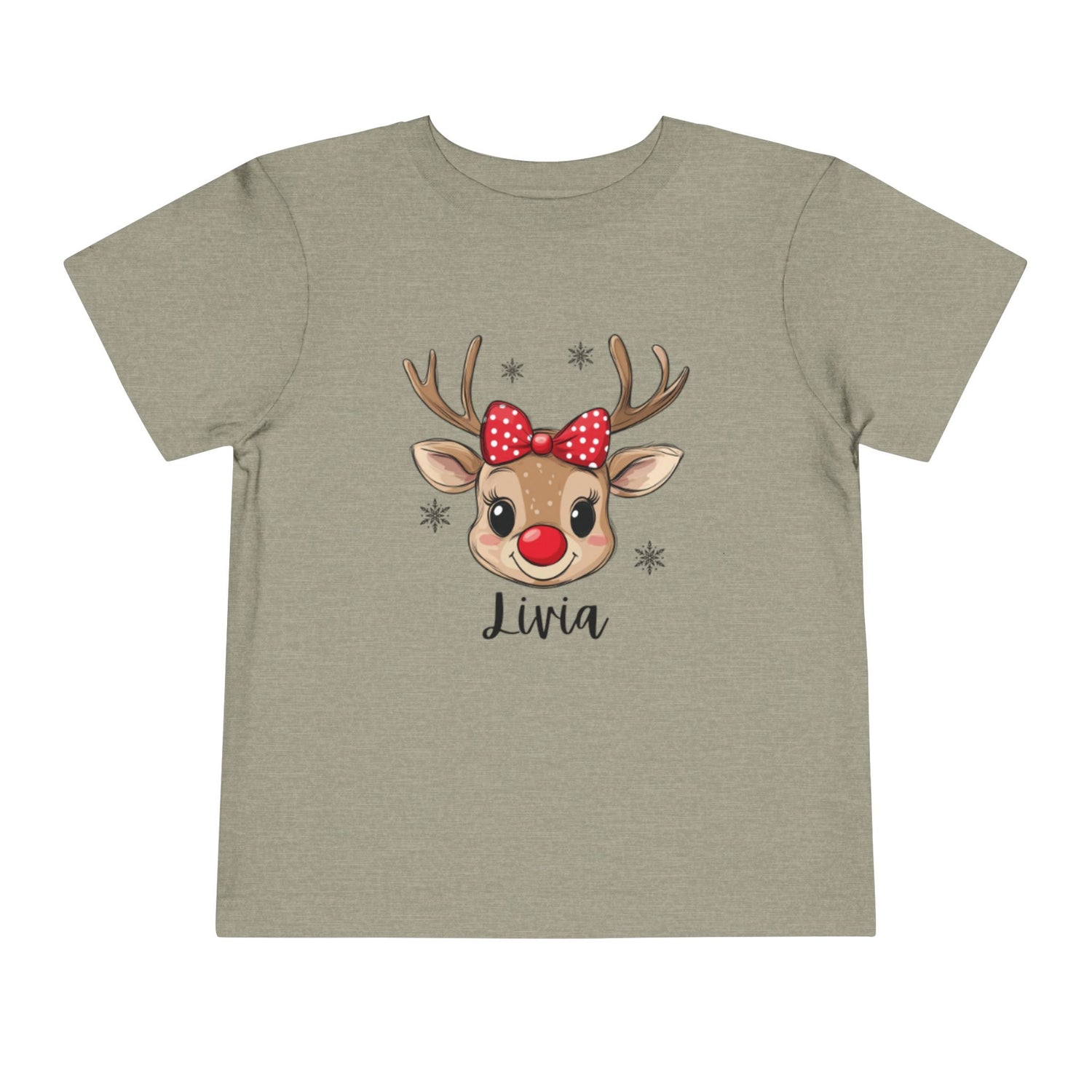 Adorable Toddler Short Sleeve Tee with Reindeer Design - Personalized Holiday T-Shirt for Kids