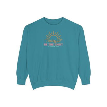 Be The Light Unisex Garment-Dyed Sweatshirt - Inspirational Sun Design