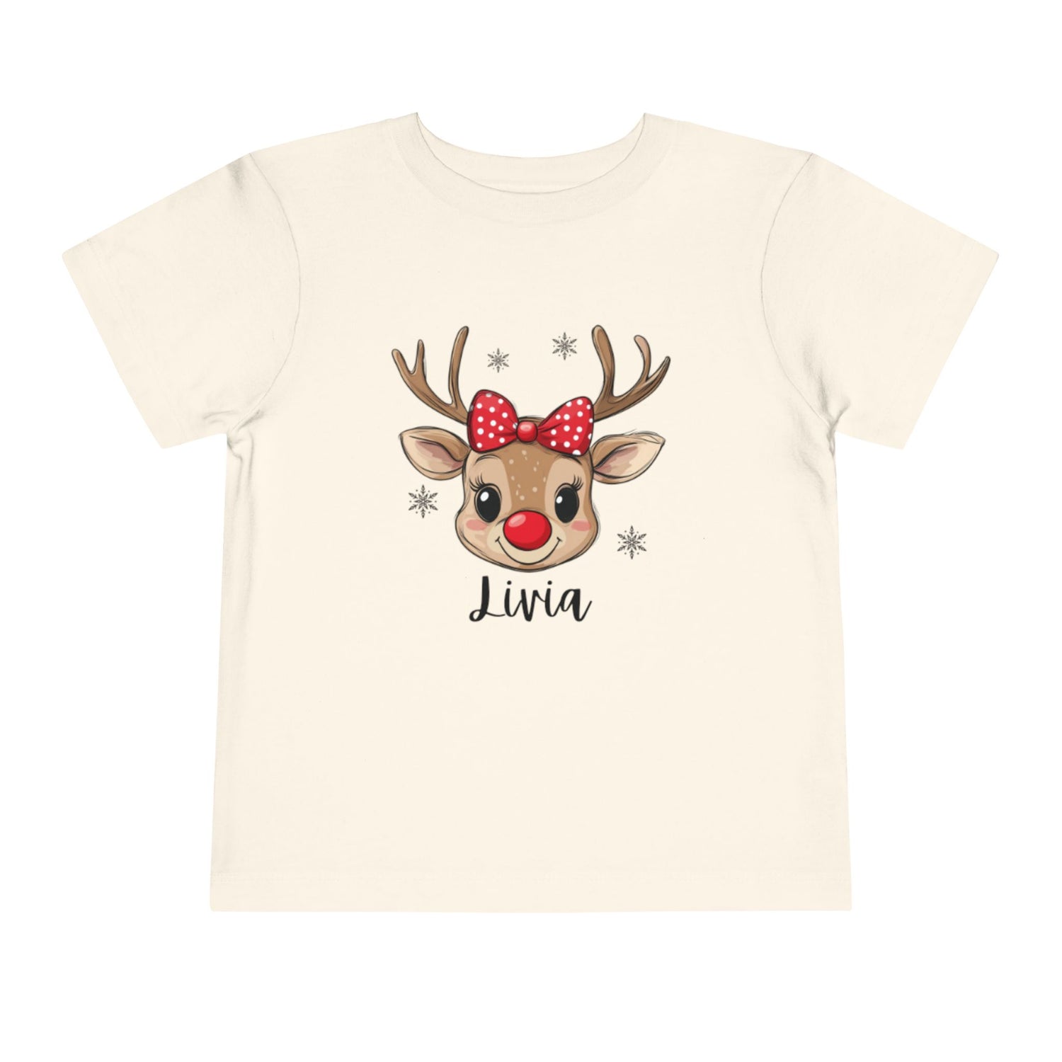 Adorable Toddler Short Sleeve Tee with Reindeer Design - Personalized Holiday T-Shirt for Kids