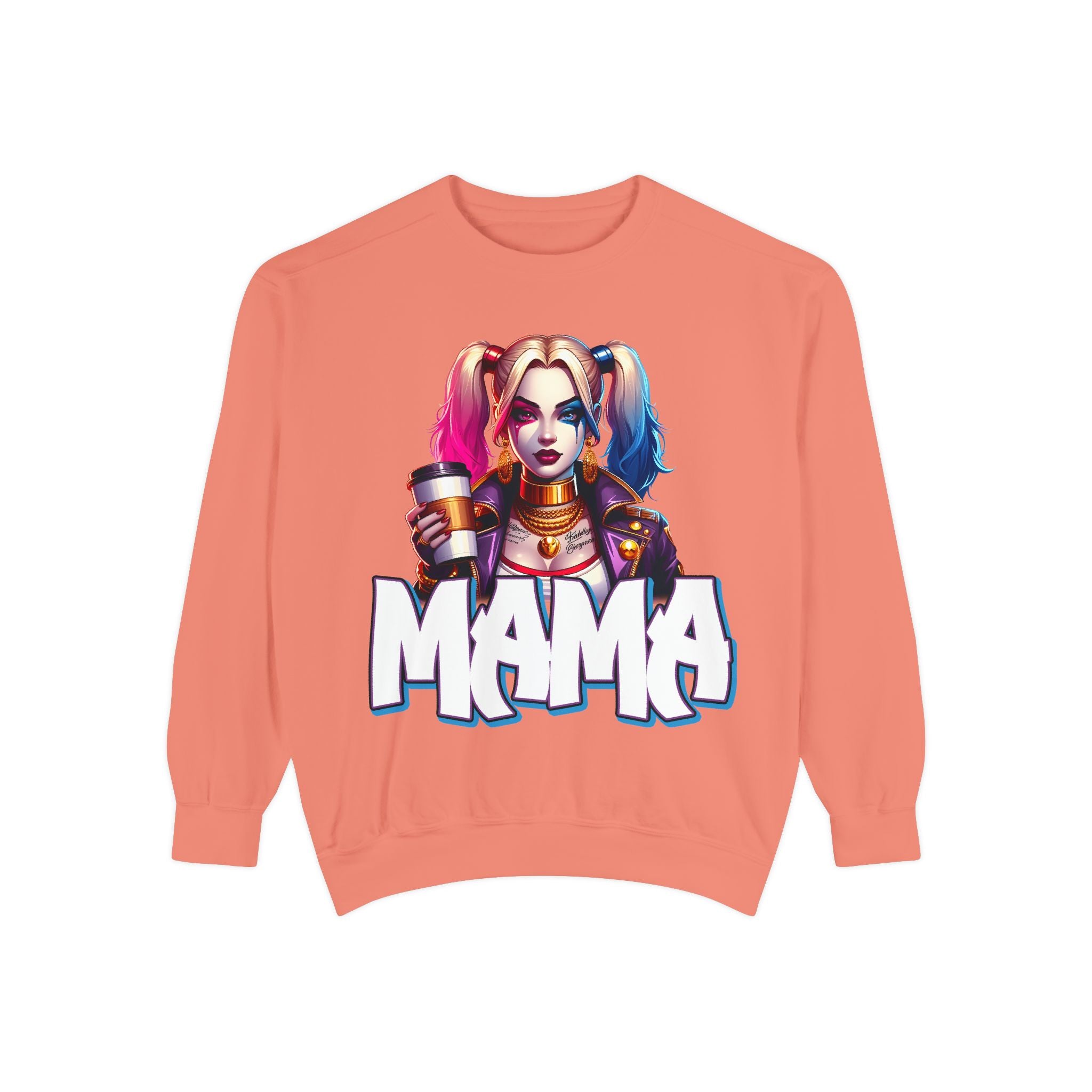 Harley Quinn Mama Crewneck | Cute Spooky Crewneck | Harley Quinn Crewneck | Unisex Garment-Dyed Sweatshirt