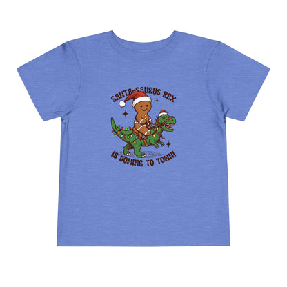 Toddler Short Sleeve Tee - Cute Santa-Saurus Rex Holiday Shirt