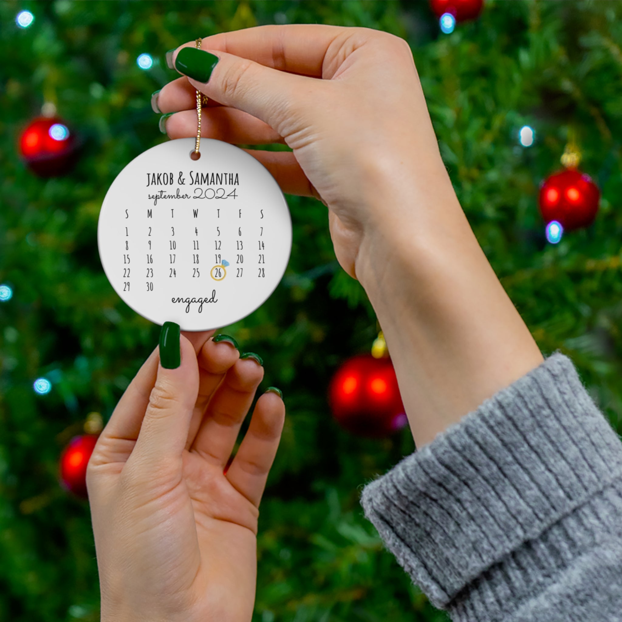 Personalized Engagement Calendar Ornament - Custom Ceramic Décor for Couples