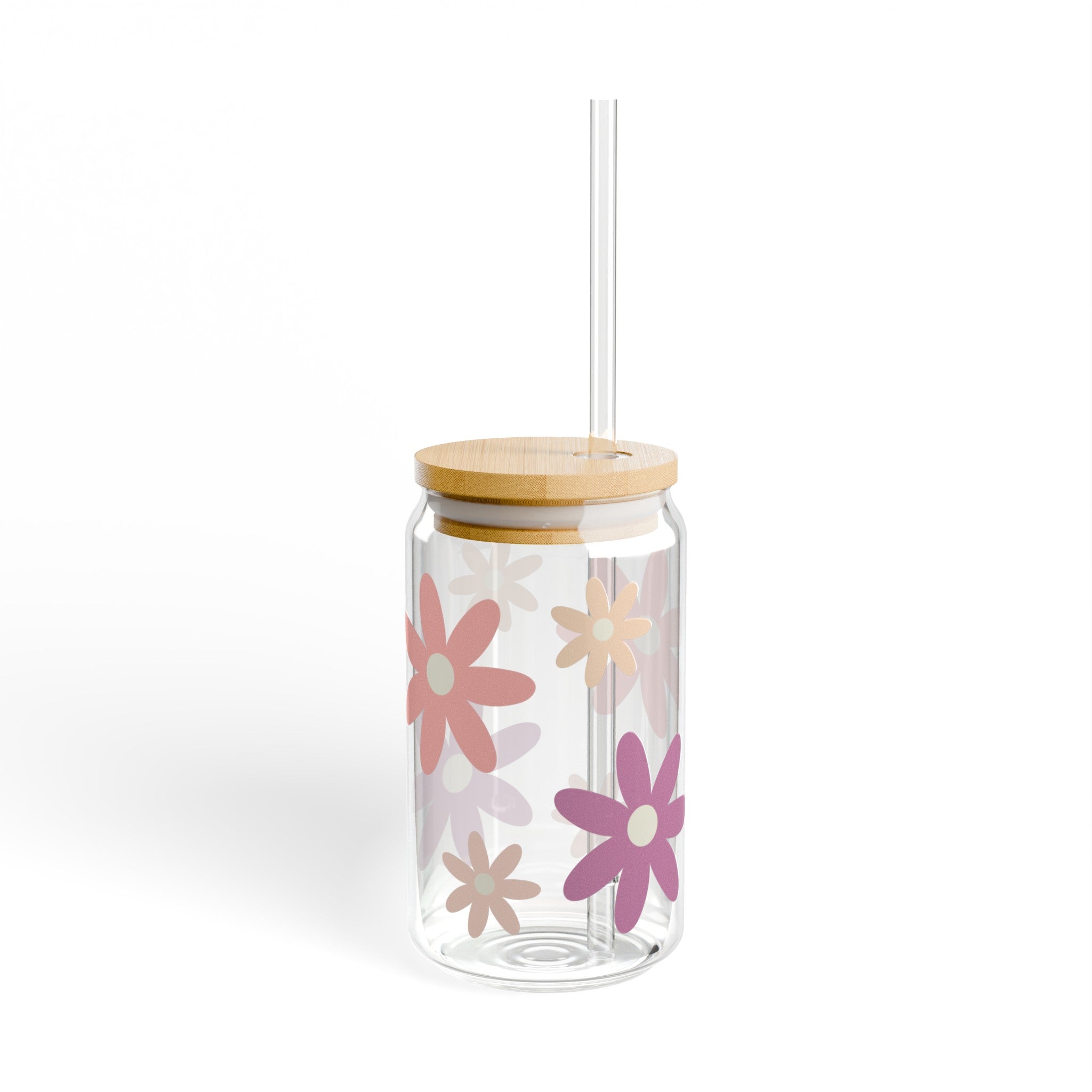 Flower Power | Floral Sipper Glass | Floral Boho Sipper Glass | Flower Sipper Glass with Lid and Straw 16oz