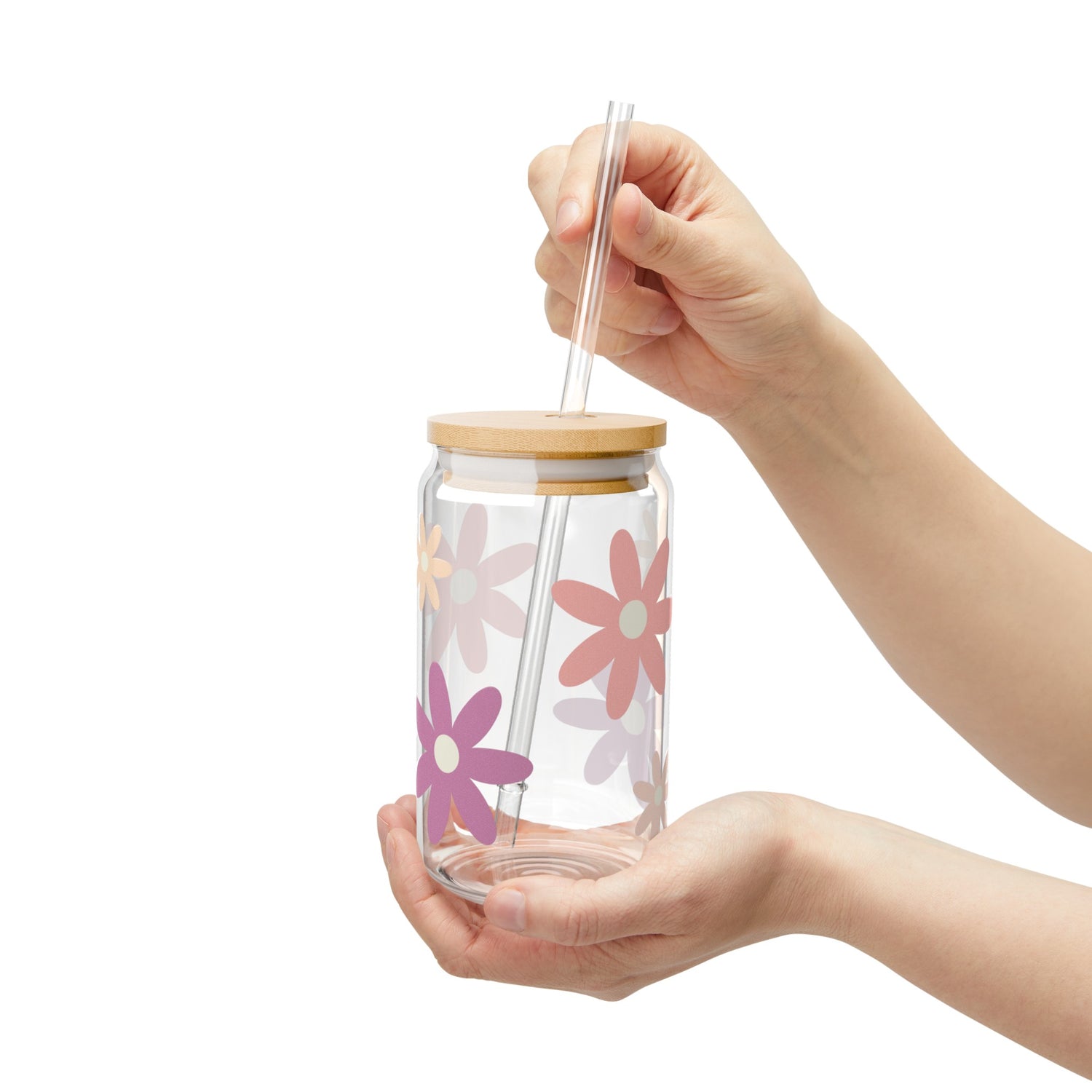 Flower Power | Floral Sipper Glass | Floral Boho Sipper Glass | Flower Sipper Glass with Lid and Straw 16oz