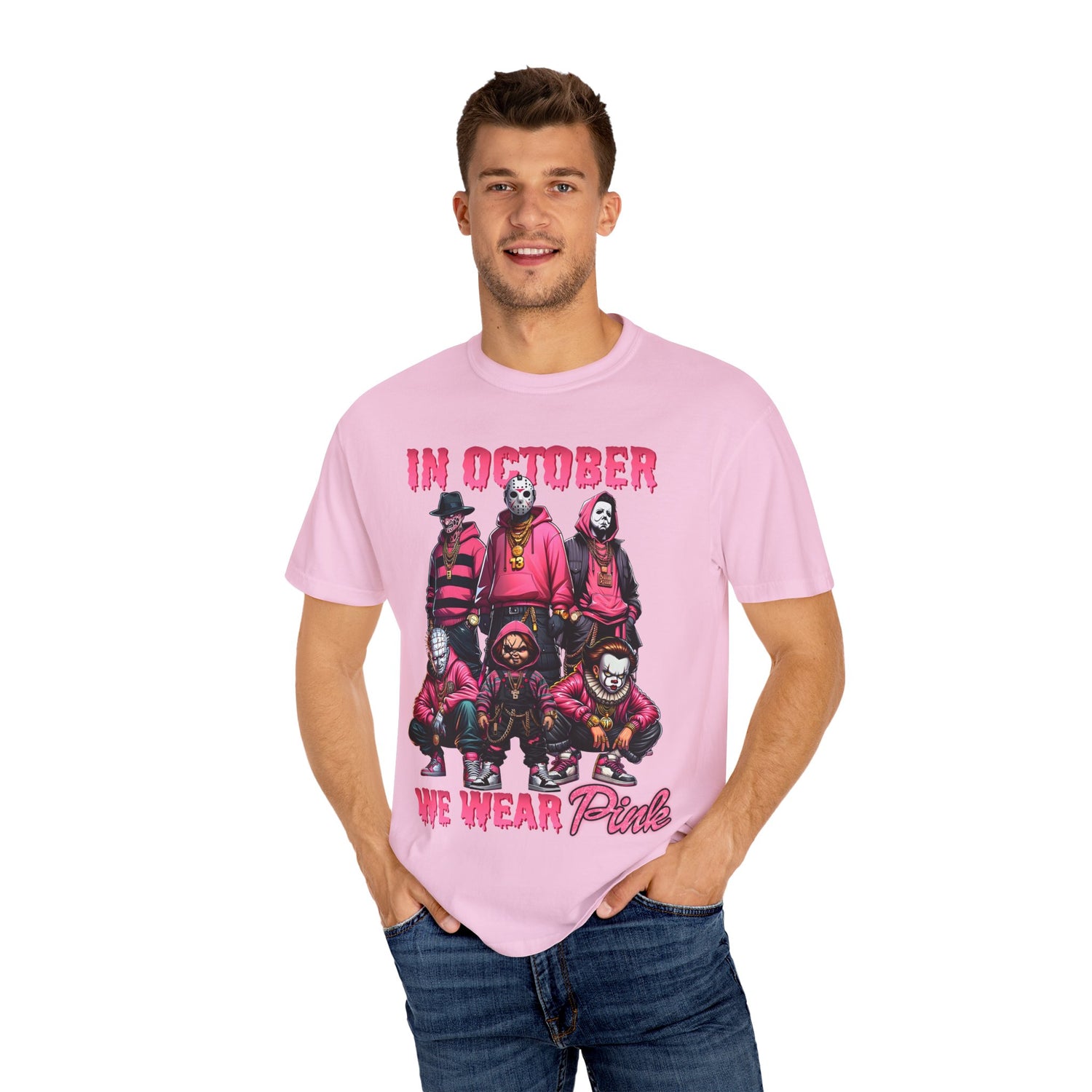 Horror Movie T-shirt | In October We Wear Pink T-shirt | Unisex Garment-Dyed T-shirt