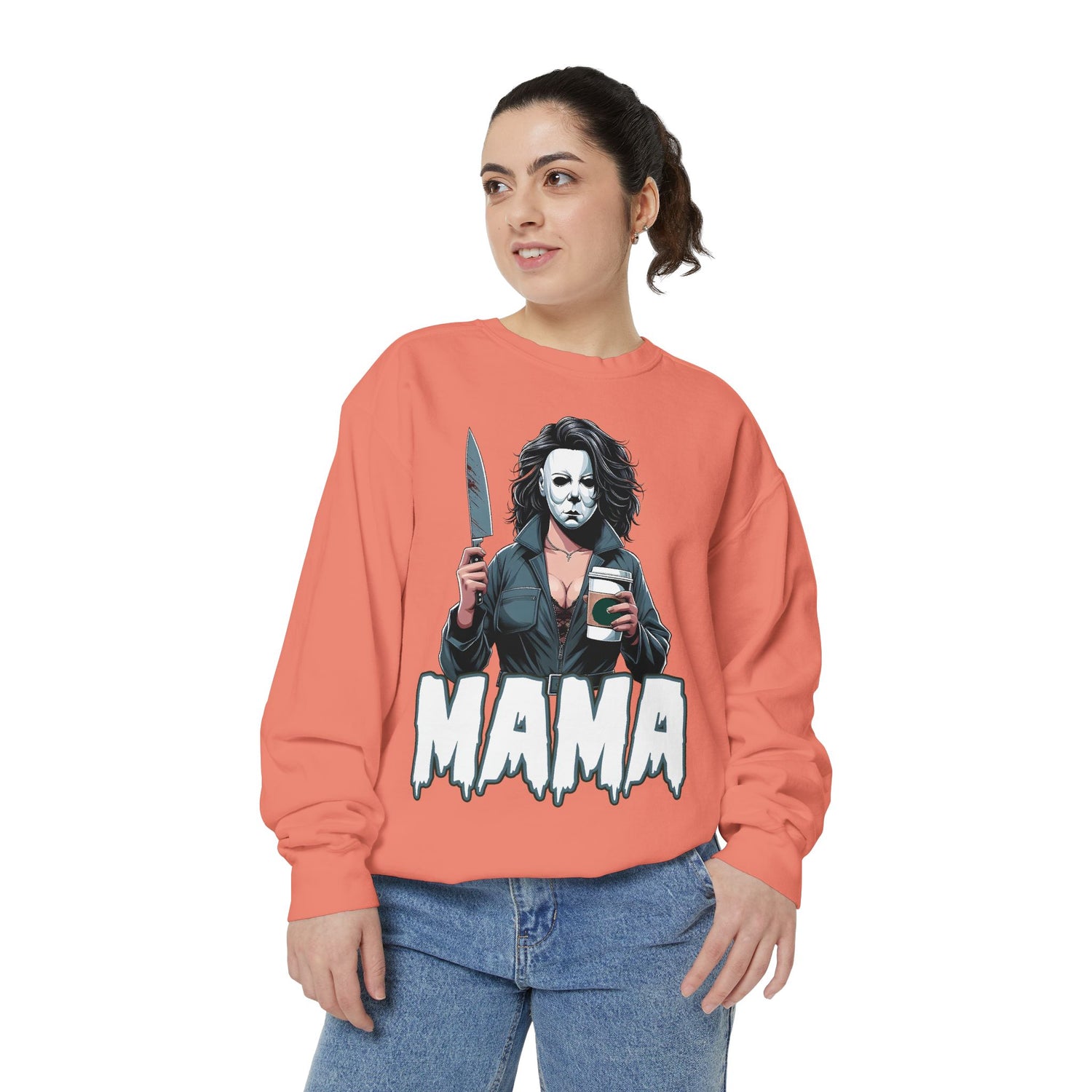 Michael Myers Mama Crewneck | Cute Spooky Crewneck | Michael Myers Crewneck | Unisex Garment-Dyed Sweatshirt