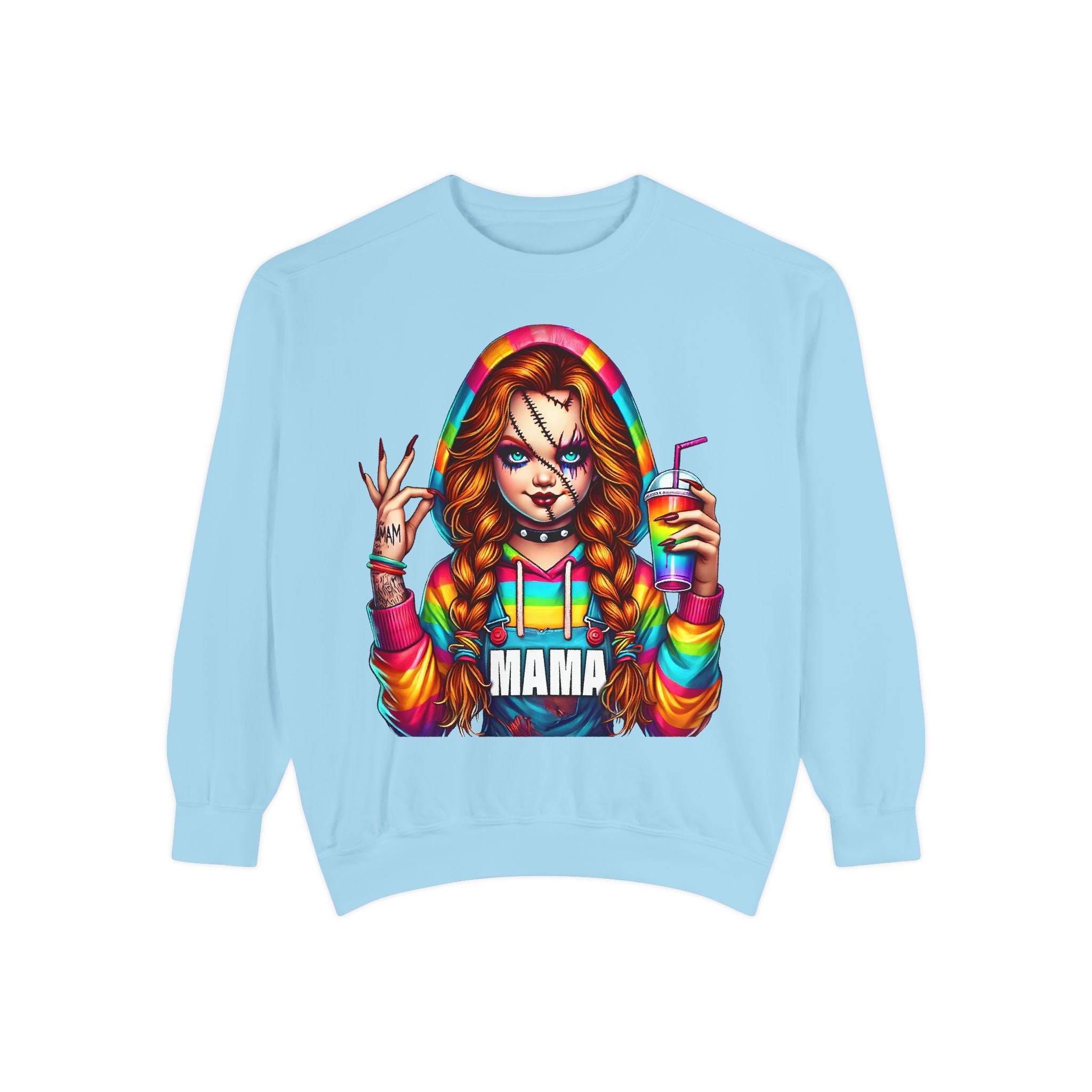 Chucky Mama Crewneck | Cute Spooky Crewneck |Chucky Crewneck | Unisex Garment-Dyed Sweatshirt