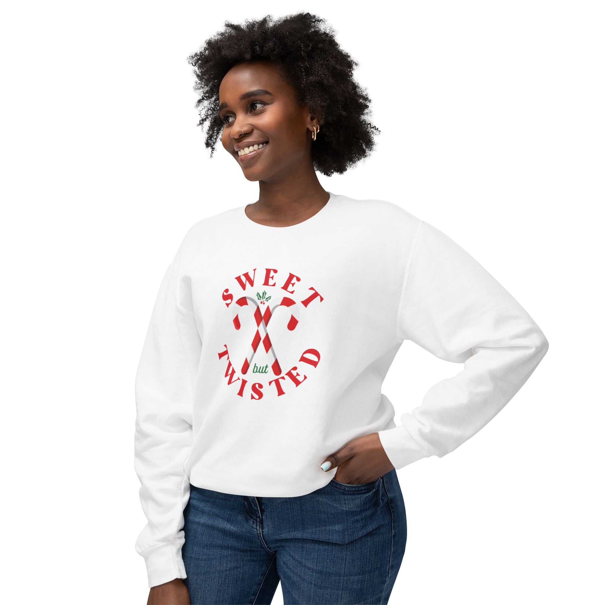 Festive Christmas Crewneck | Sweet but Twisted Candy Cane Crewneck | Unisex Lightweight Crewneck Sweatshirt