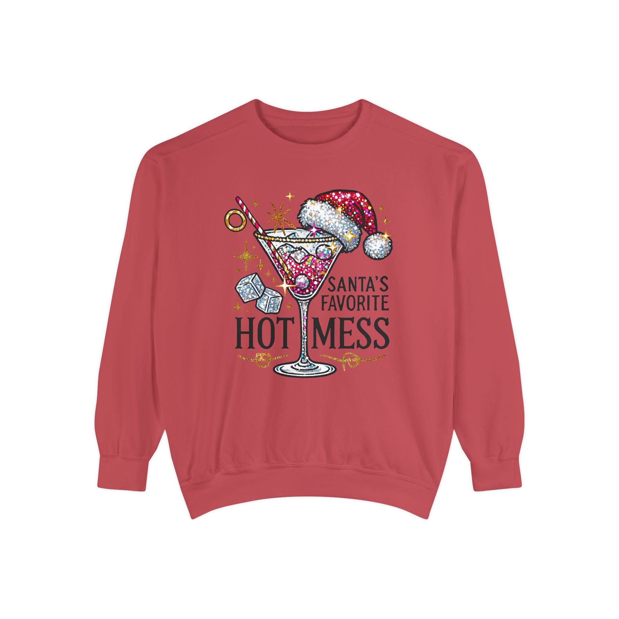 Santa’s Favorite Hot Mess Sweatshirt - Festive Unisex Garment-Dyed Sweatshirt for Holiday Cheer