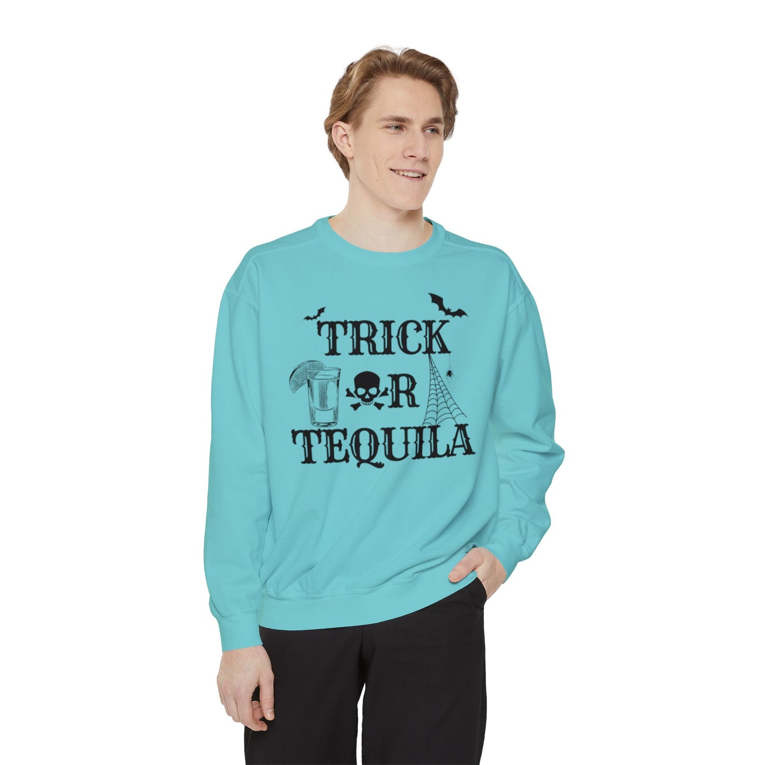 Trick or Tequila | Halloween Crewneck | Unisex Garment-Dyed Sweatshirt