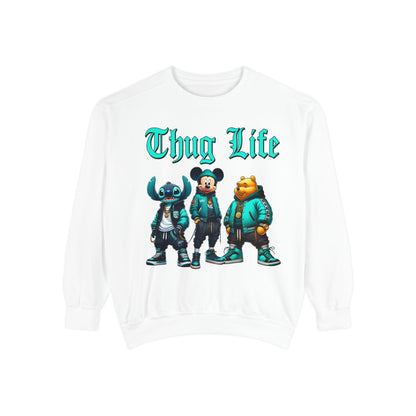 Mickey Stitch Pooh Thug Life Crewneck | Unisex Garment-Dyed Sweatshirt