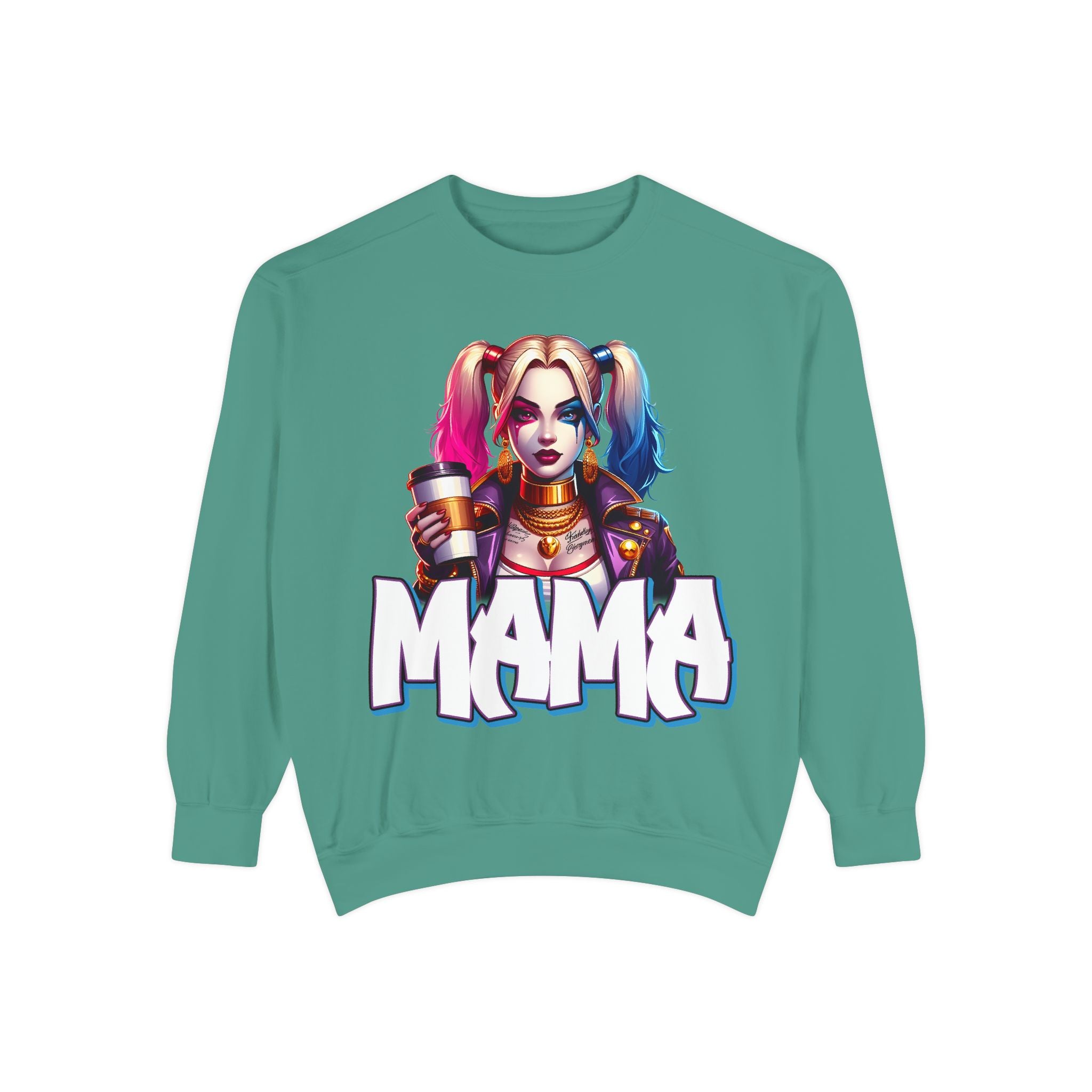 Harley Quinn Mama Crewneck | Cute Spooky Crewneck | Harley Quinn Crewneck | Unisex Garment-Dyed Sweatshirt