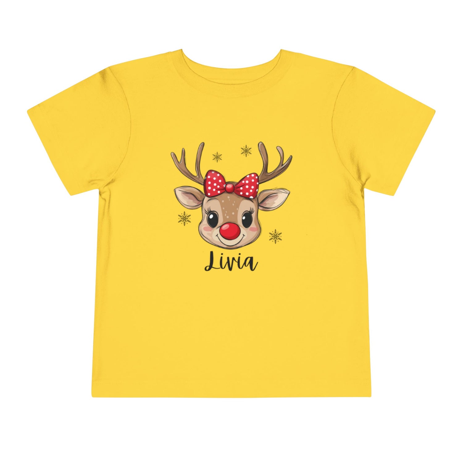 Adorable Toddler Short Sleeve Tee with Reindeer Design - Personalized Holiday T-Shirt for Kids