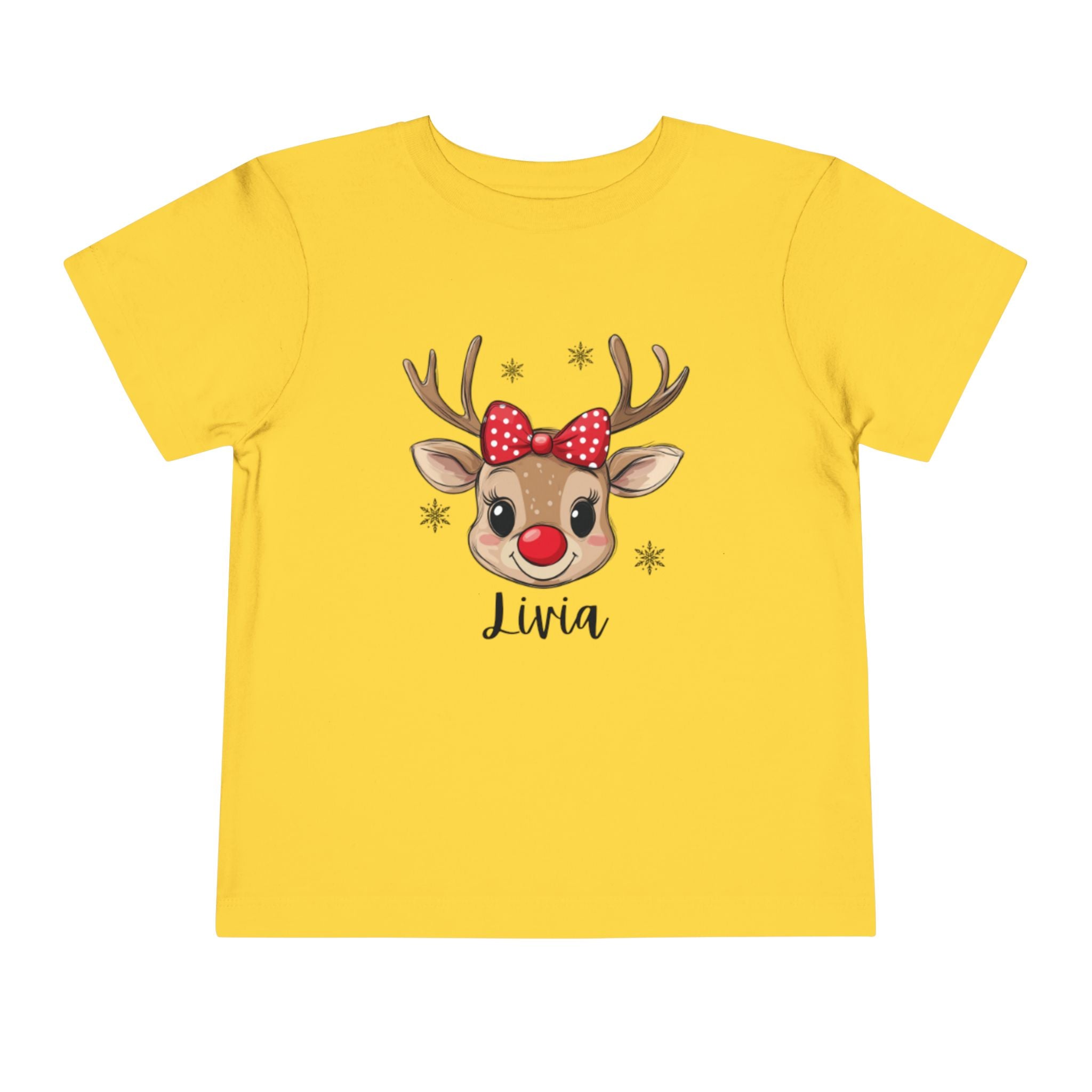 Adorable Toddler Short Sleeve Tee with Reindeer Design - Personalized Holiday T-Shirt for Kids