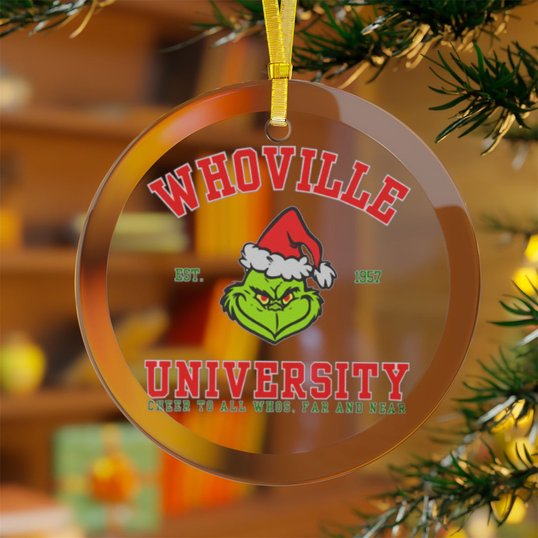 Whoville University Glass Ornaments - Festive Grinch Holiday Decor