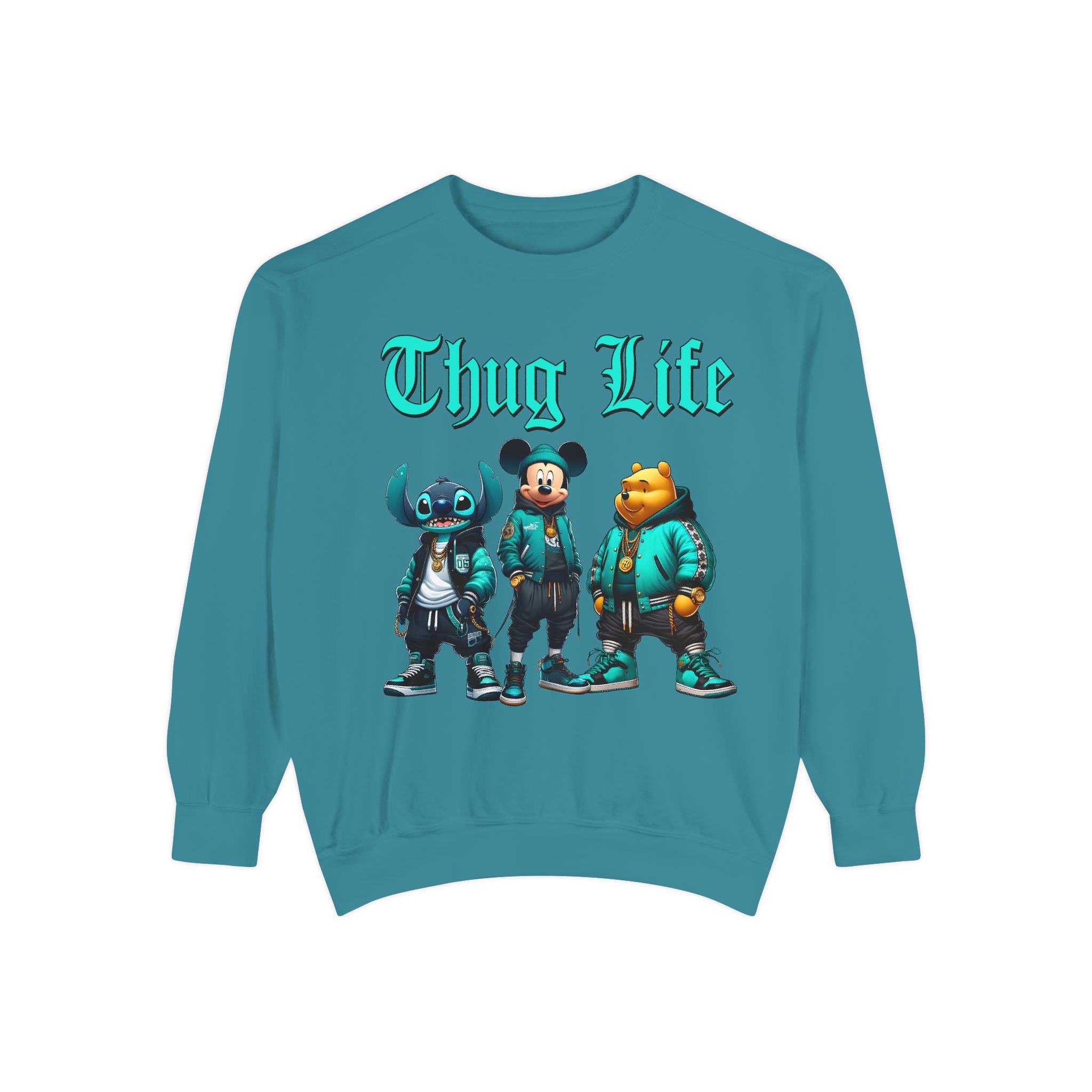 Mickey Stitch Pooh Thug Life Crewneck | Unisex Garment-Dyed Sweatshirt