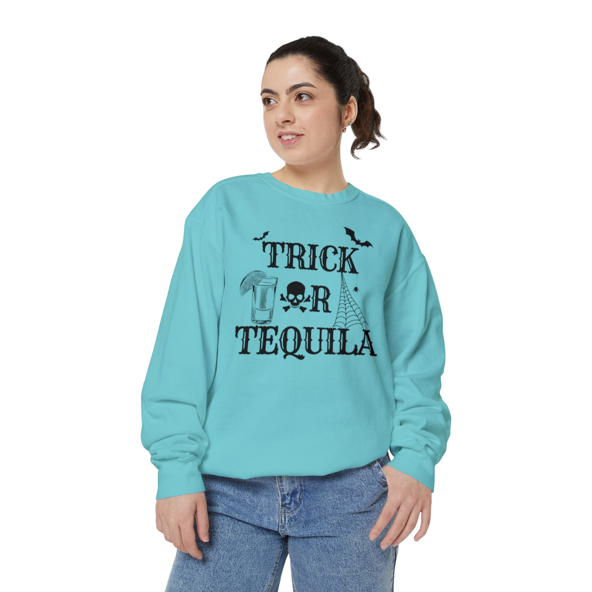 Trick or Tequila | Halloween Crewneck | Unisex Garment-Dyed Sweatshirt