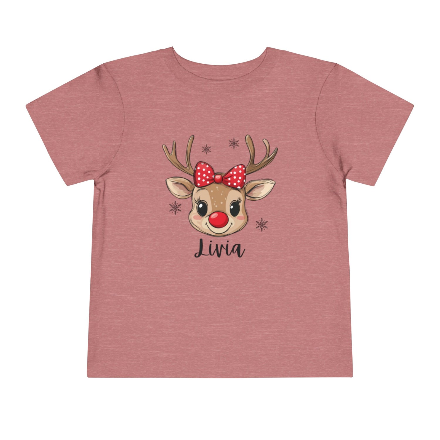 Adorable Toddler Short Sleeve Tee with Reindeer Design - Personalized Holiday T-Shirt for Kids