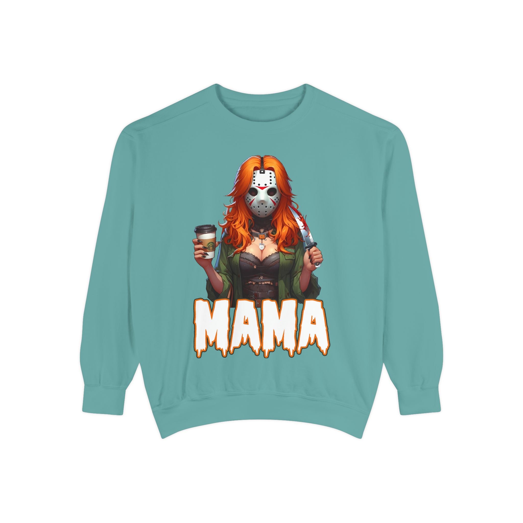 Jason Voorhees Mama Crewneck | Cute Spooky Crewneck | Jason Voorhees Crewneck | Unisex Garment-Dyed Sweatshirt