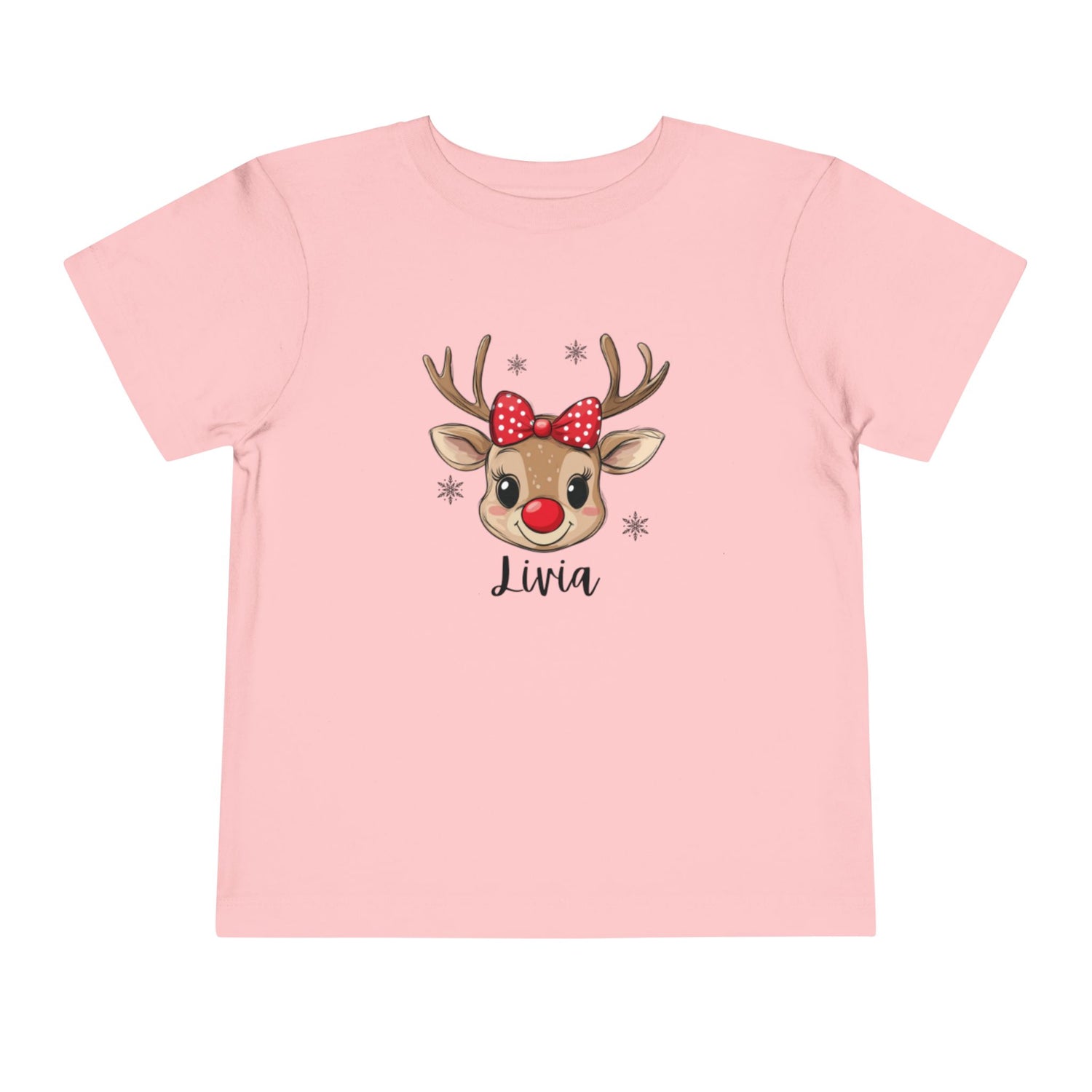 Adorable Toddler Short Sleeve Tee with Reindeer Design - Personalized Holiday T-Shirt for Kids