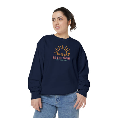 Be The Light Unisex Garment-Dyed Sweatshirt - Inspirational Sun Design