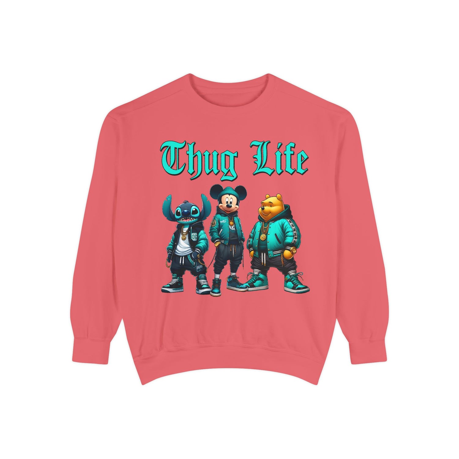 Mickey Stitch Pooh Thug Life Crewneck | Unisex Garment-Dyed Sweatshirt