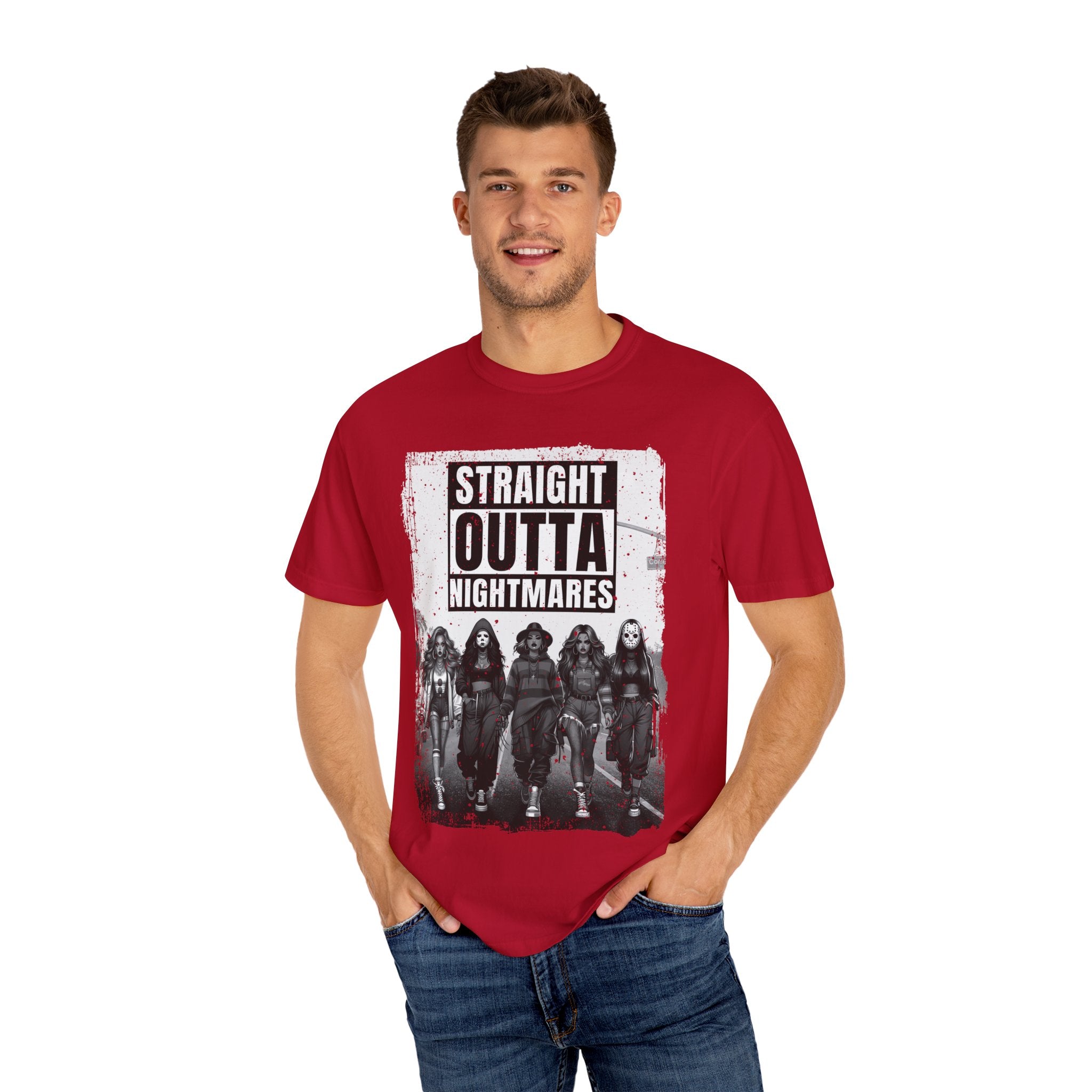 Halloween Horror Movie Shirt | Straight Outta Nightmares Shirt | Unisex Garment-Dyed T-shirt