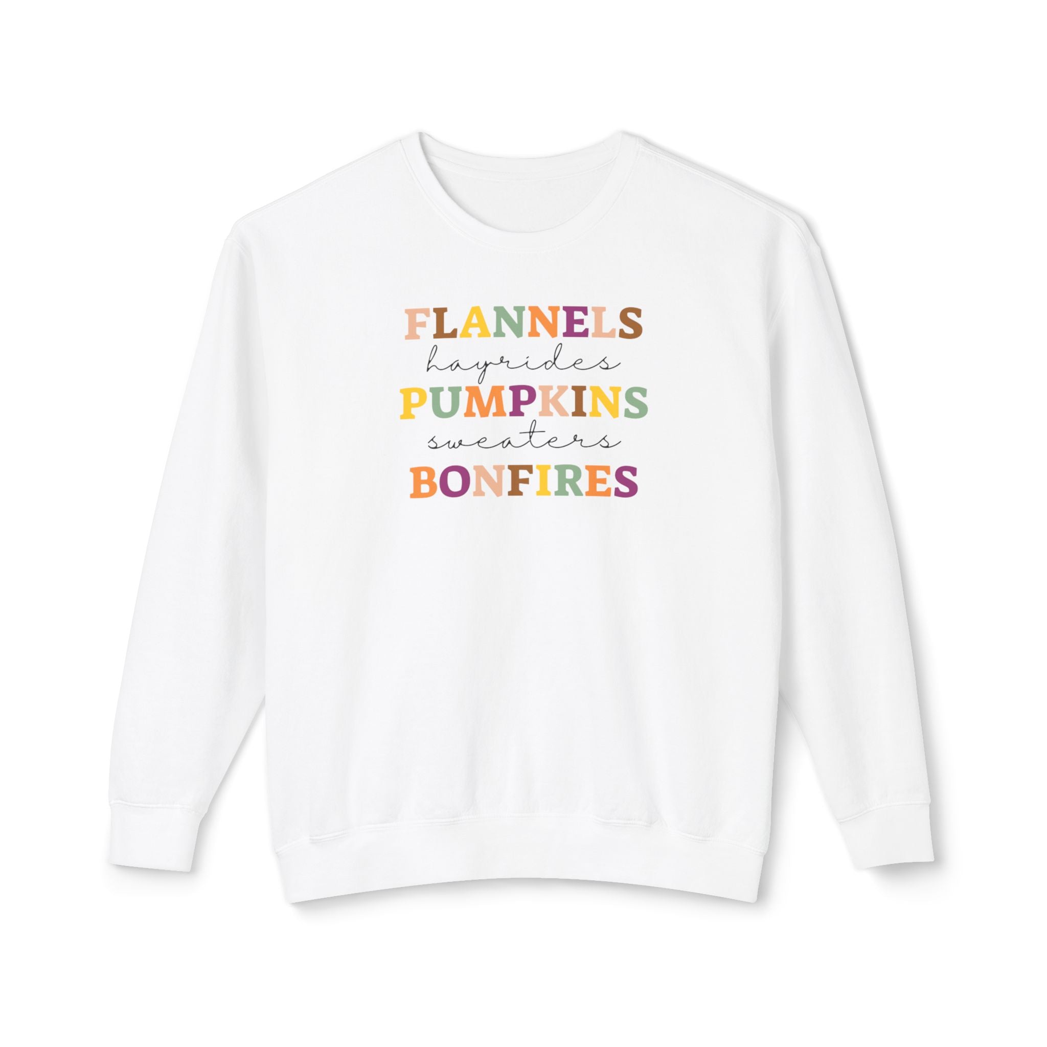 Fall Festive Crewneck | Flannels Hayrides Pumpkins Sweaters Bonfires | Unisex Lightweight Crewneck Sweatshirt