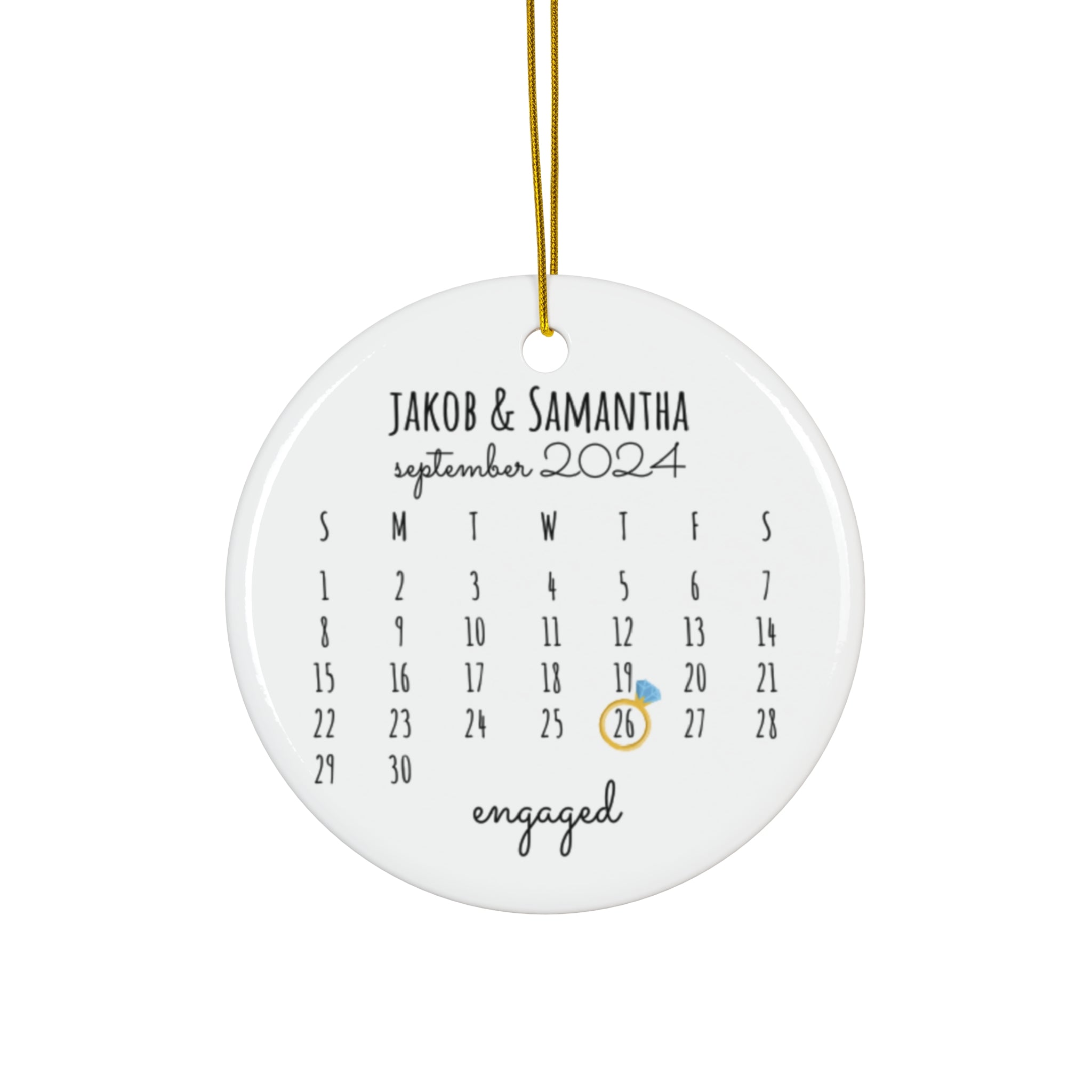 Personalized Engagement Calendar Ornament - Custom Ceramic Décor for Couples