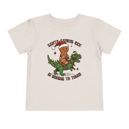 Toddler Short Sleeve Tee - Cute Santa-Saurus Rex Holiday Shirt