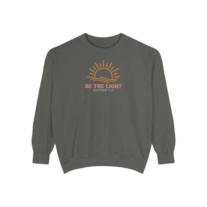 Be The Light Unisex Garment-Dyed Sweatshirt - Inspirational Sun Design