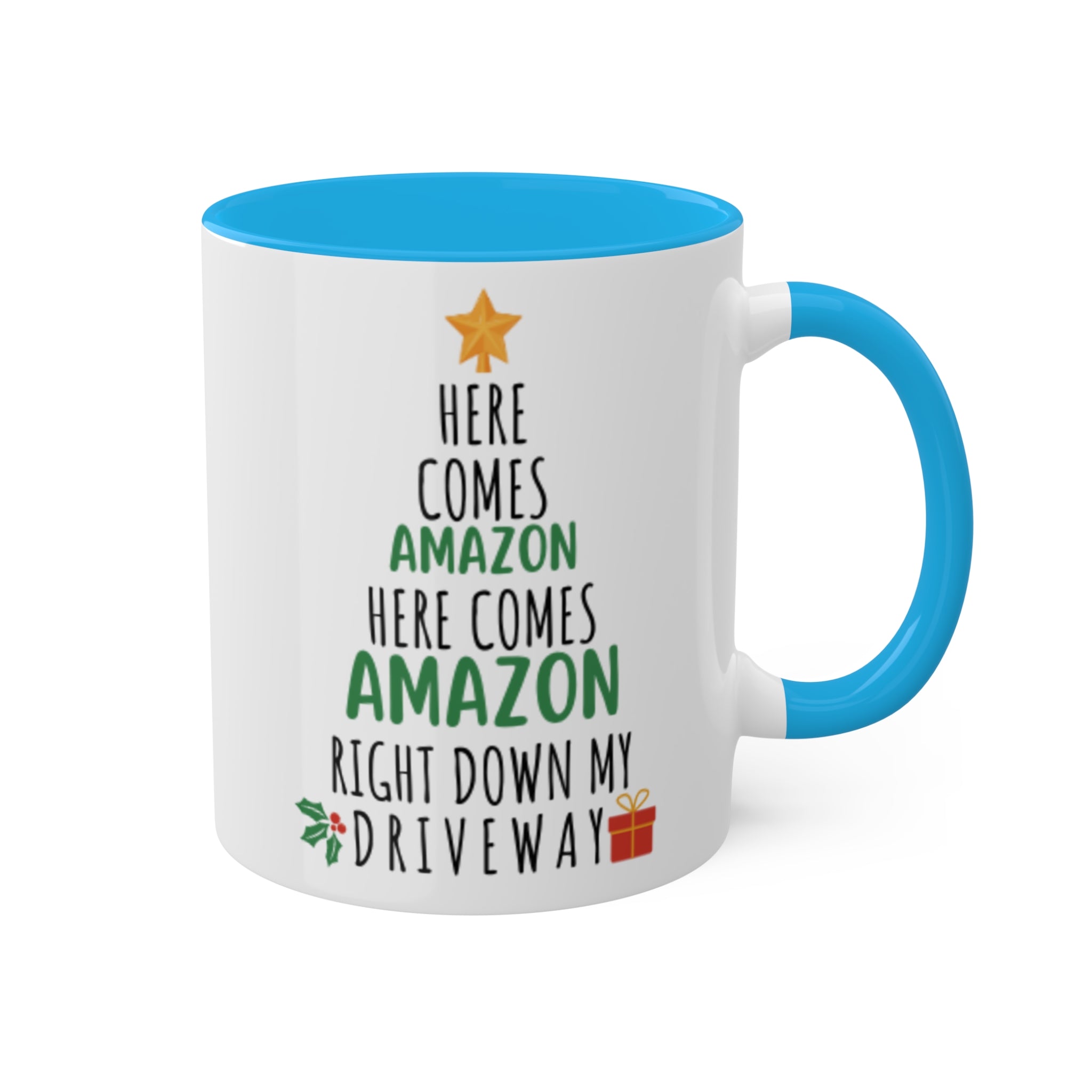 Here Comes Amazon | Funny Christmas Mug | Colorful Mugs, 11oz