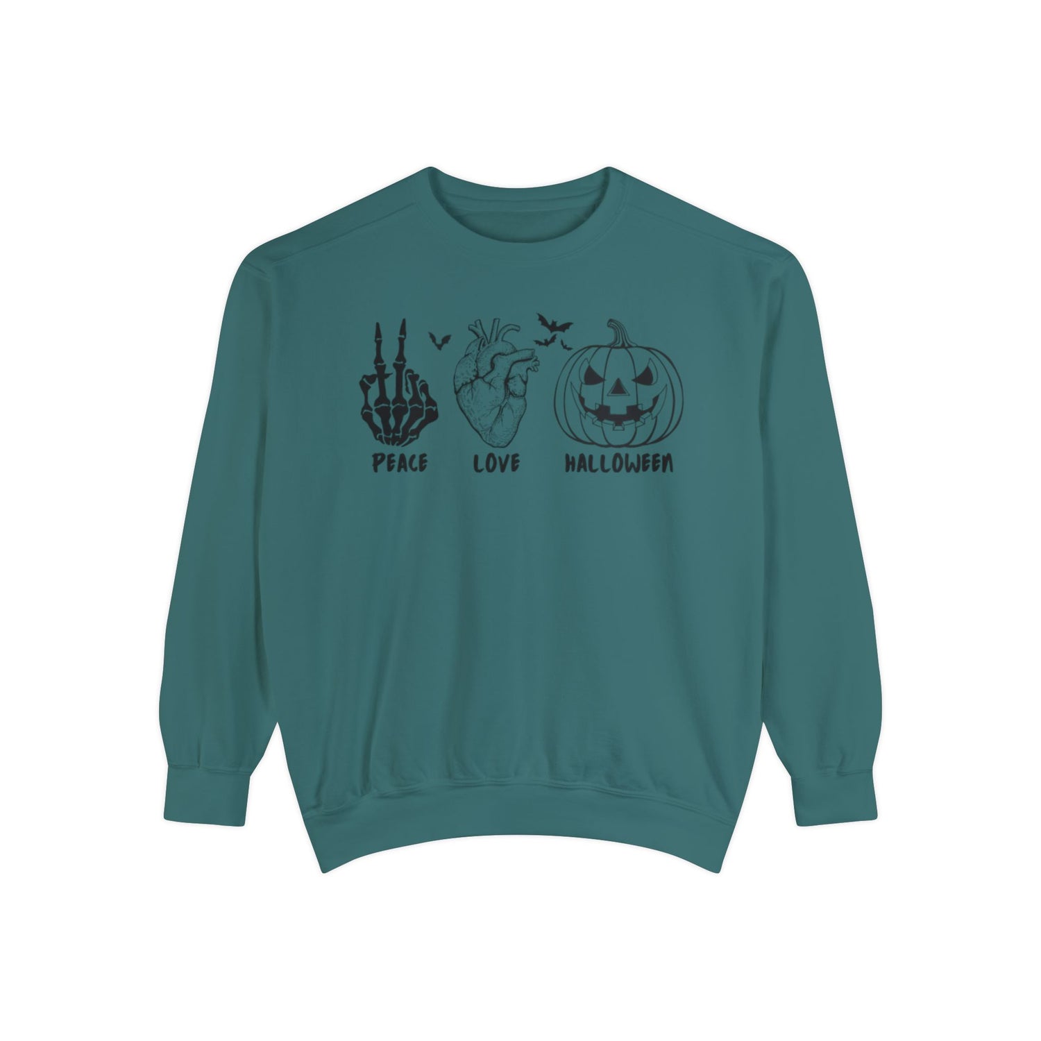 Peace Love Halloween Crewneck | Halloween Crewneck | Unisex Garment-Dyed Sweatshirt