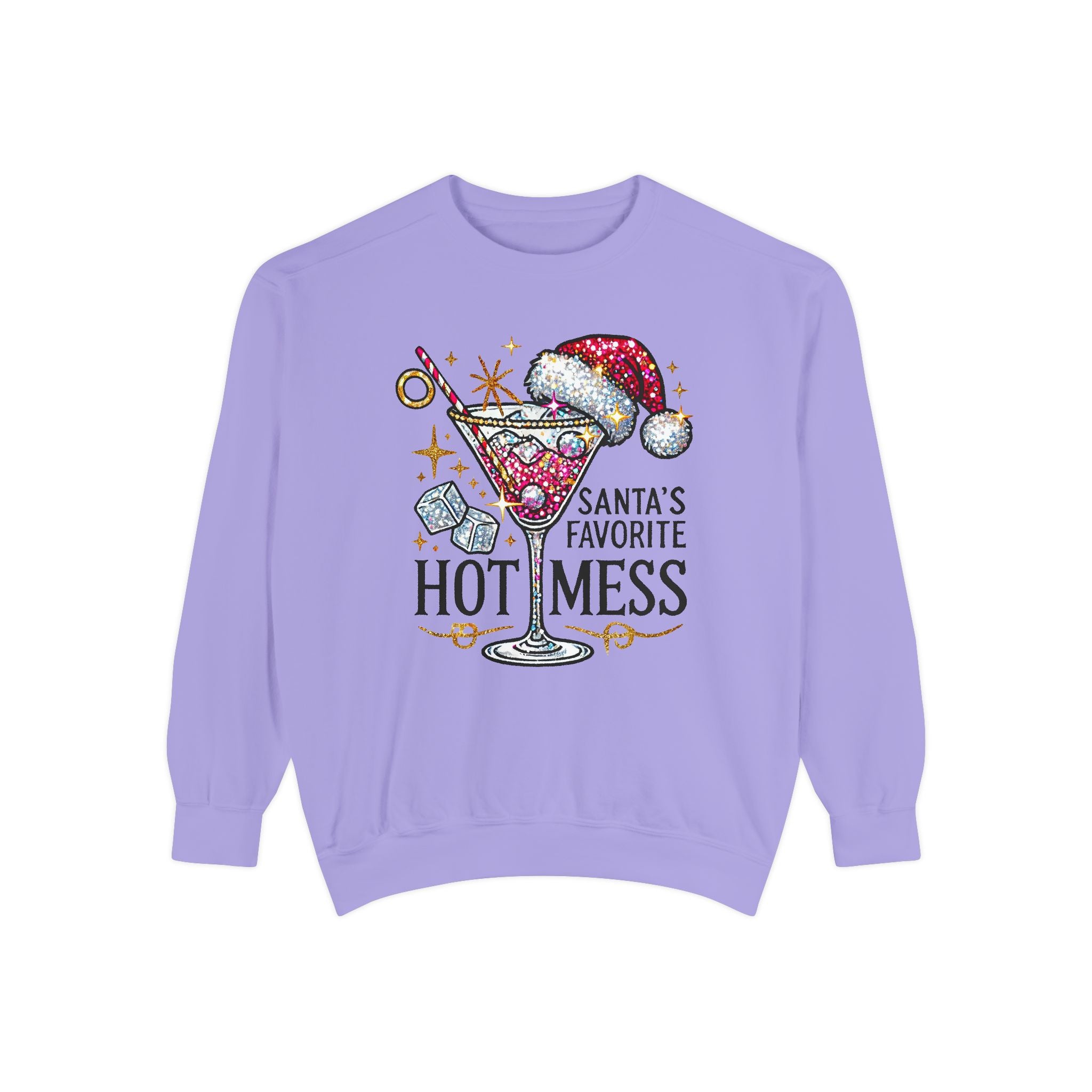 Santa’s Favorite Hot Mess Sweatshirt - Festive Unisex Garment-Dyed Sweatshirt for Holiday Cheer